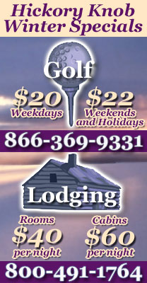 208x400 skyscraper advertising Hickory Knob's winter golf and lodging specials.