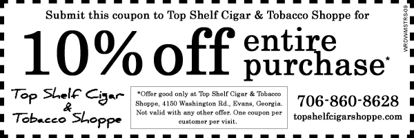 Printable coupon for Top Shelf Cigar and Tobacco Shoppe.