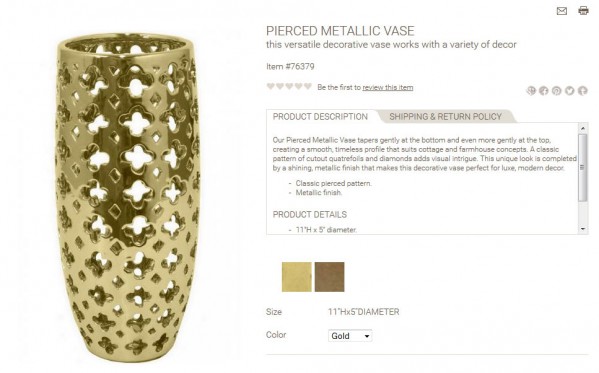 Pierced Metallic Vase product description