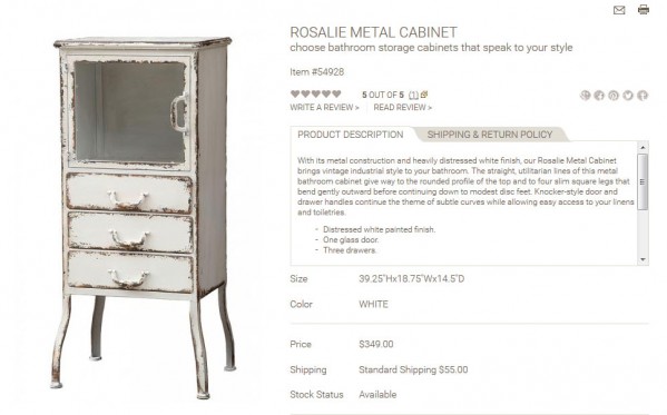 Rosalie Metal Cabinet product description