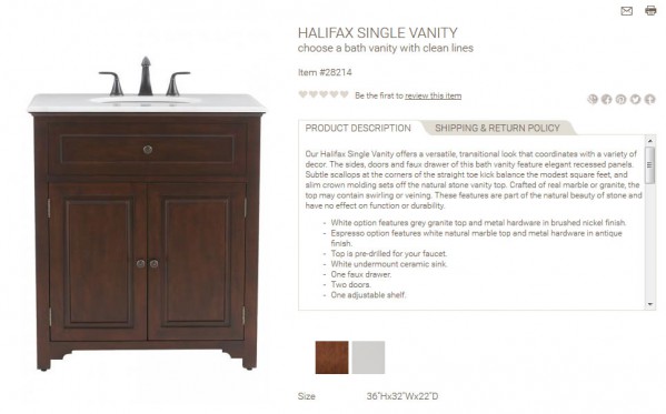 Halifax Single Vanity product description