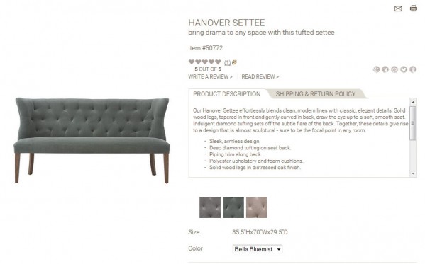 Hanover Settee product description