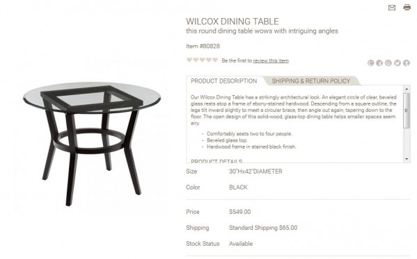 Wilcox Dining Table product description
