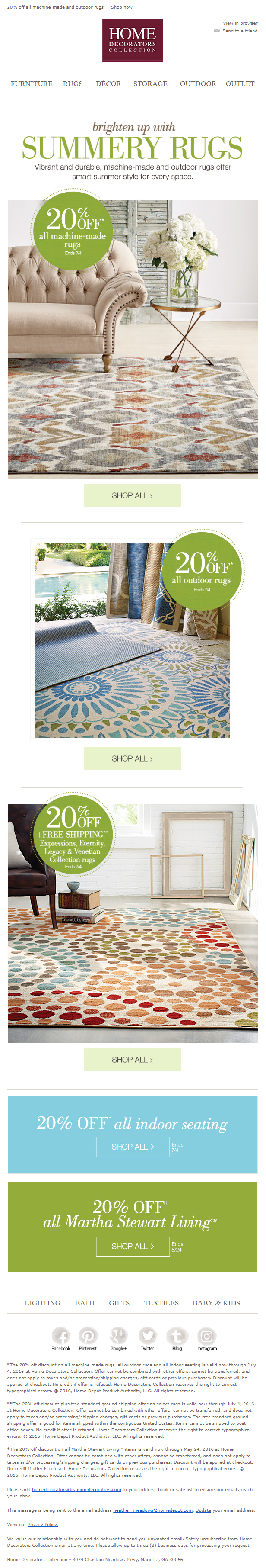 screenshot of summery rugs email